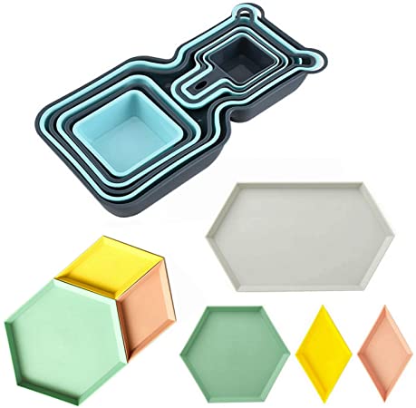 Photo 1 of Arestle 10pcs Stackable Plastic Fruits Container, Food Serving Trays for Outdoors Camping, Picnic + 4pcs Stackable Geometric Food Serving Trays, Jewelry Trays, Desk Organizer (10 Plates + 4 Trays)
