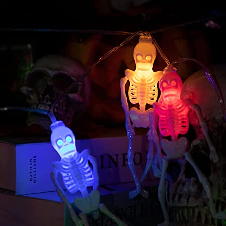 Photo 1 of Ciaell 2 Pack Halloween Skeleton String Lights - 40 Colorful Lights 23 Feet 8 Modes - Halloween String Lights with Waterproof Battery Box for Indoor/Outdoor Halloween Decorations

