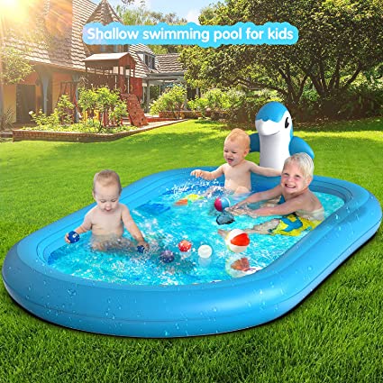 Photo 2 of Inflatable Splash Pad Water Sprinkler Pool for Kids Toddlers Outdoor Play ,3-in-1 Upgraded Outside Water Toys for Baby ,Play Mat for 2 -12 Year Old Girls Boys,68x43in Wading Pool, Dolphin
