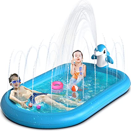 Photo 1 of Inflatable Splash Pad Water Sprinkler Pool for Kids Toddlers Outdoor Play ,3-in-1 Upgraded Outside Water Toys for Baby ,Play Mat for 2 -12 Year Old Girls Boys,68x43in Wading Pool, Dolphin
