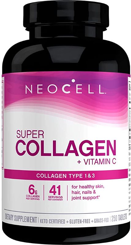 Photo 1 of NeoCell Super Collagen with Vitamin C, 250 Collagen Pills, #1 Collagen Tablet Brand, Non-GMO, Grass Fed, Gluten Free, Collagen Peptides Types 1 & 3 for Hair, Skin, Nails & Joints (Packaging May Vary)
