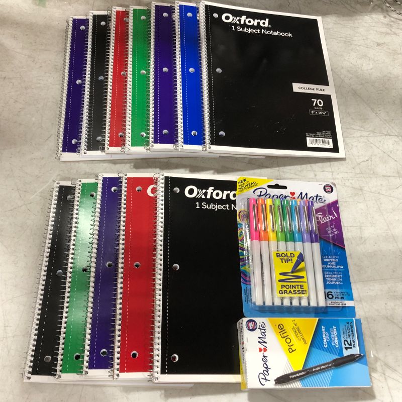 Photo 1 of 12 pack note books + Pens - Coil-Lock Wirebound Notebooks, 1 Subject, Medium/College Rule, Assorted Color Covers, 10.5 x 8, 70 Sheets -- 
Paper Mate Flair Felt Tip Pens
