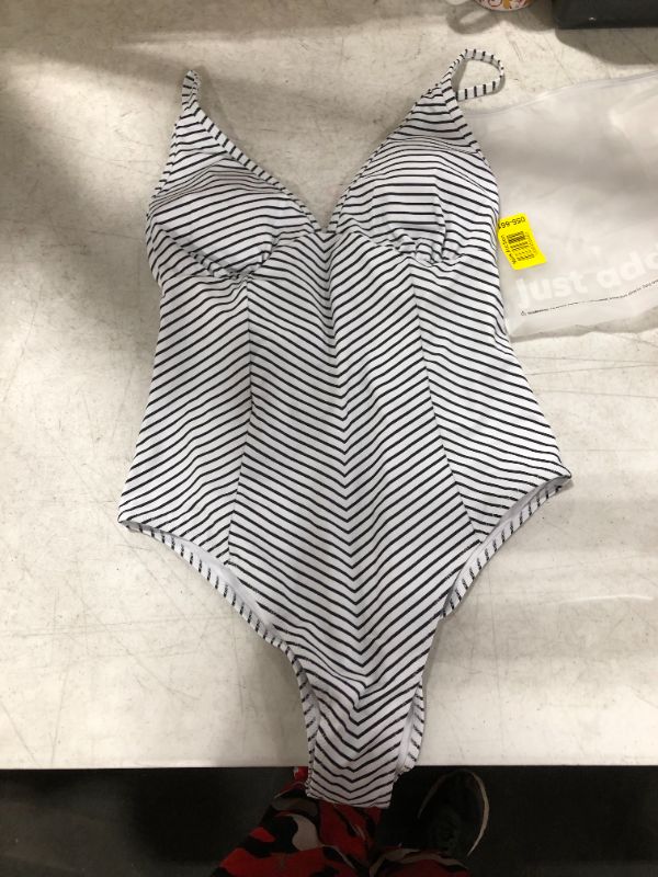 Photo 2 of Black And White Stripe V-Neck One Piece Swimsuit
