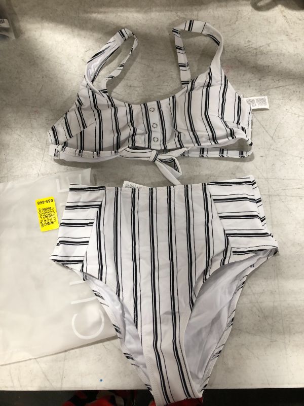 Photo 2 of Navy And White Vertical Stripe High Waisted Bikini - large
