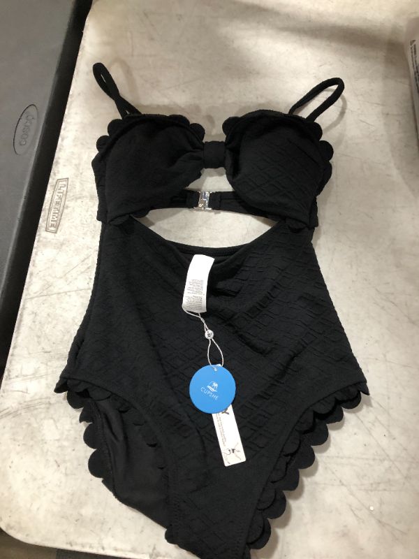 Photo 2 of Black Knotted Scalloped One Piece Swimsuit - small
