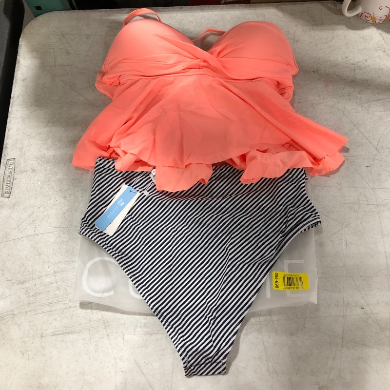 Photo 2 of Peachy Cute Twist Criss Cross High Waisted Tankini - XL
$36.99
