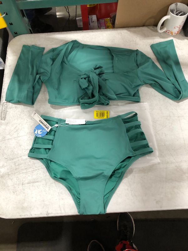 Photo 2 of Vivienne Green Wrap Long Sleeve Bikini - XL
