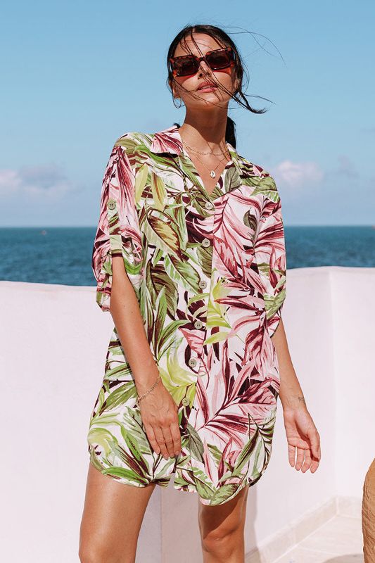 Photo 1 of Brionna Tropical Button-Up Shirt Dress - XL
