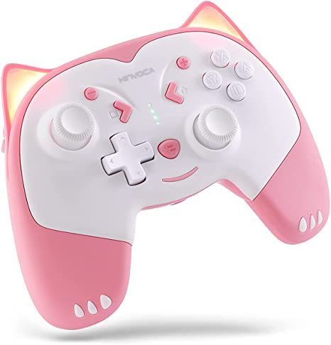 Photo 1 of KINVOCA Wireless Controller for Nintendo Switch/Switch Lite, Cute Pro Controller with Turbo, Motion, Vibration, Wake-Up, Headphone Jack and Breathing Light - Pink
