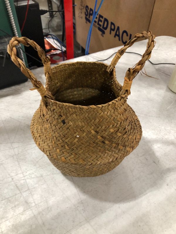 Photo 2 of BlueMake Woven Seagrass Belly Basket for Storage Plant Pot Basket and Laundry, Picnic and Grocery Basket (Large, Original)
