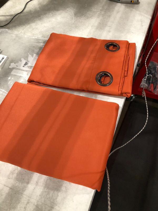 Photo 2 of  2 Panel Solid Orange Thermal Foam Lined Blackout Heavy Thick Window Treatment Curtain Drapes Silver Grommets (84" Length)
