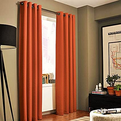 Photo 1 of  2 Panel Solid Orange Thermal Foam Lined Blackout Heavy Thick Window Treatment Curtain Drapes Silver Grommets (84" Length)
