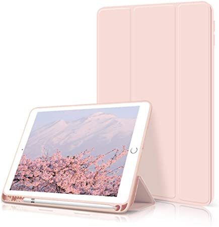 Photo 1 of kenke iPad 9.7 2018/2017 Case with Pencil Holder, Auto Wake/Sleep Smart Cover with Trifold Stand, Soft TPU Back Cover, Lightweight Shockproof Case for iPad 9.7 inch 6th/5th Generation, Pink
