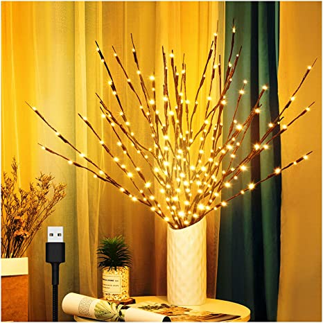 Photo 1 of 3 Pack Twig Lights, USB Plug in Branches Lights with 60 LED Bulbs, Romantic Decorative Iights for Vase, Lighted Tree Branches for Indoor, Plug in Lighted Branches for Party (Warm Yellow)
