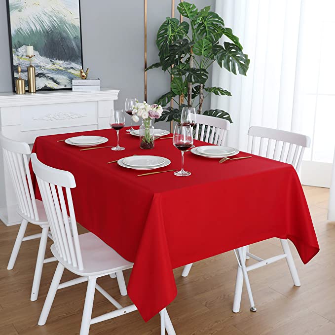 Photo 1 of  Red Square Tablecloth 60 x 60 Heavy Duty Wrinkle Free Polyester Table Cloths Waterproof, Washable and Spillproof Table Cover for Party, Banquet, Indoor and Outdoor-Rectangle/Oblong
