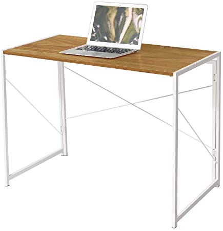 Photo 1 of Study Computer Desk 63" Home Office Writing Small Desk, Modern Simple Style PC Table, Black Metal Frame, WHITE WALNUT 
