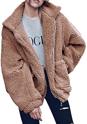 Photo 1 of PRETTYGARDEN Women's Fashion Long Sleeve Lapel Zip Up Faux Shearling Shaggy Oversized Coat Jacket For Warm Winter
