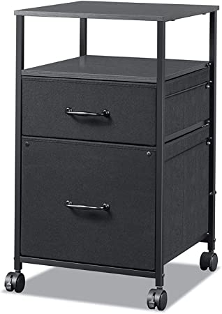 Photo 1 of DEVAISE 2 Drawer Mobile File Cabinet, Rolling Printer Stand with Open Storage Shelf, Fabric Vertical Filing Cabinet fits A4 or Letter Size for Home Office, Black
