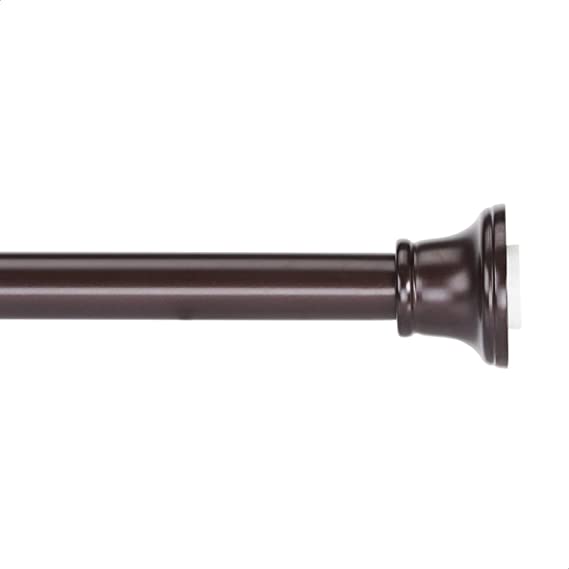 Photo 1 of Amazon Basics Tension Curtain Rod, Adjustable 36-62" Width - Bronze, Bell Finial