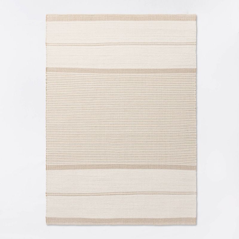 Photo 1 of 5'x7' Marina Striped Wool/Cotton Area Rug Cream - Threshold™ Designed with Studio McGee