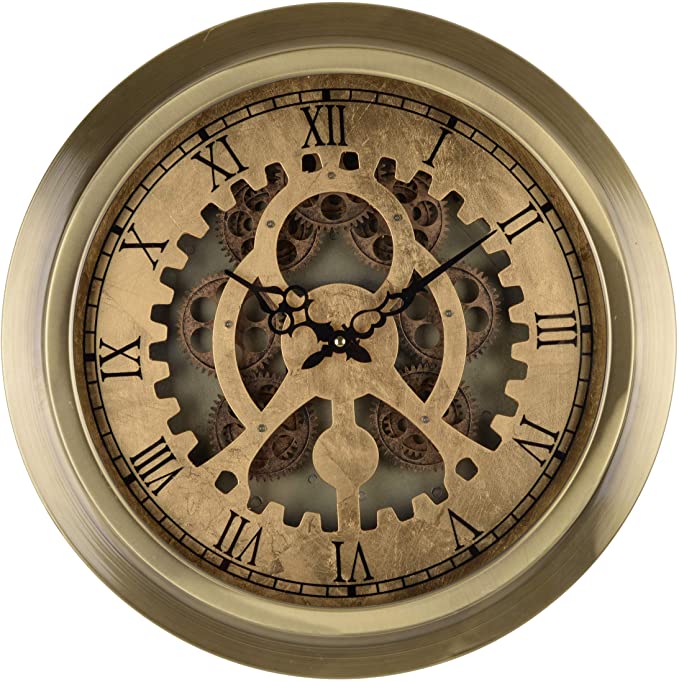 Photo 1 of A&B Home Ignacio Classic Round Wall Clock - Industrial Inspired 18" Wall Clock in Gold Finish - Features Roman Letters & Bold Open Face Design