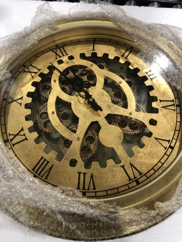 Photo 1 of A&B Home Ignacio Classic Round Wall Clock - Industrial Inspired 18" Wall Clock in Gold Finish - Features Roman Letters & Bold Open Face Design