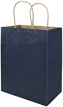 Photo 1 of 50 Pack 8x4.75x10 inch Medium Blue Gift Paper Bags with Handles Bulk, Bagmad Kraft Bags, Craft Grocery Shopping Retail Party Favors Wedding Bags Sacks (Navy Blue, 50pcs)
