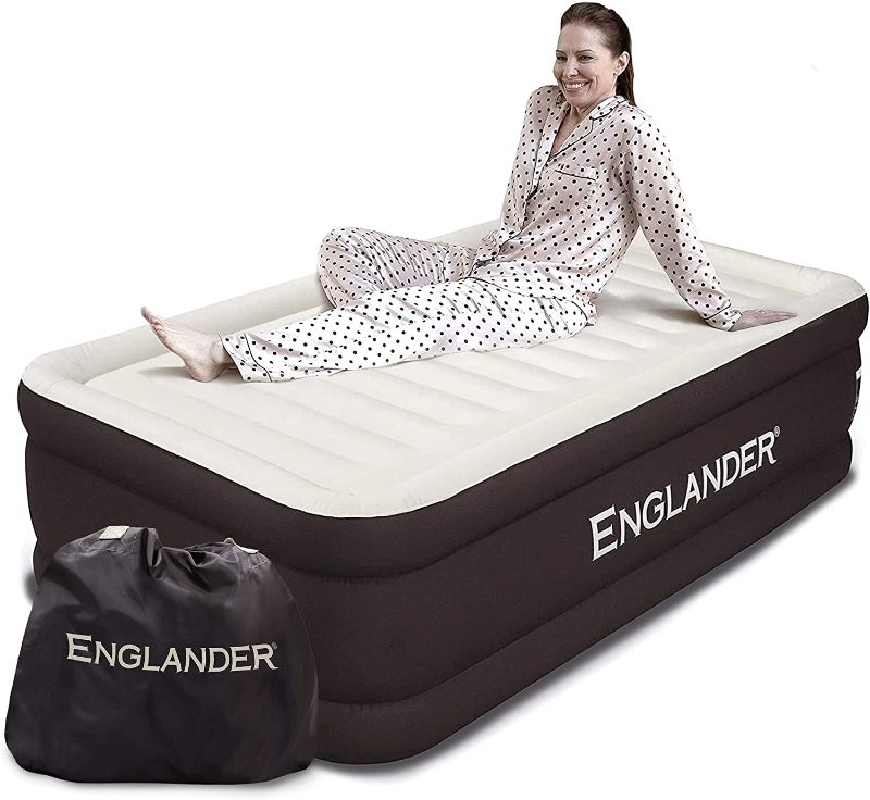 Photo 1 of Englander Queen Size Air Mattress w/ Built in Pump - Luxury Double High Inflatable Bed for Home, Travel & Camping - Premium Blow Up Bed for Kids & Adults
