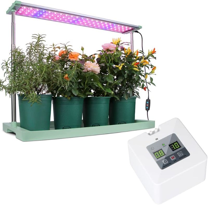 Photo 1 of moistenland DIY Drip Irrigation Kit + 48W LED Grow Light Planter-Green (Flower pots not Included)
