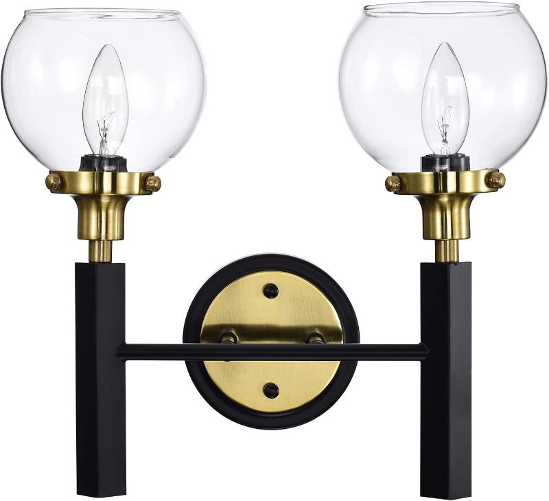 Photo 1 of Diyel Bathroom Vanity Light Fixtures 2 Lights Gold Bathroom Wall Lights Modern Wall Sconce Lighting with Clear Glass Shade, Matte Black Finish with Gold Base Wall Lamp 2125-W2
