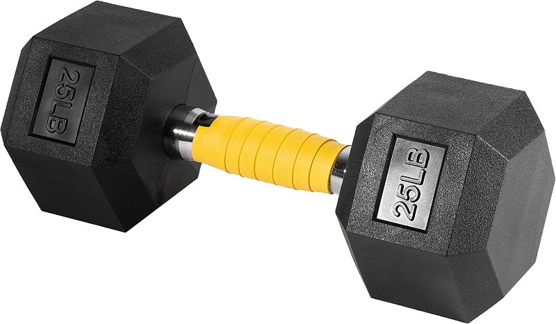 Photo 1 of YOUXI 25lb Hex Rubber Dumbbell with Metal Handles, Weight Set Rubber Coated cast Iron Hex Black Dumbbell
