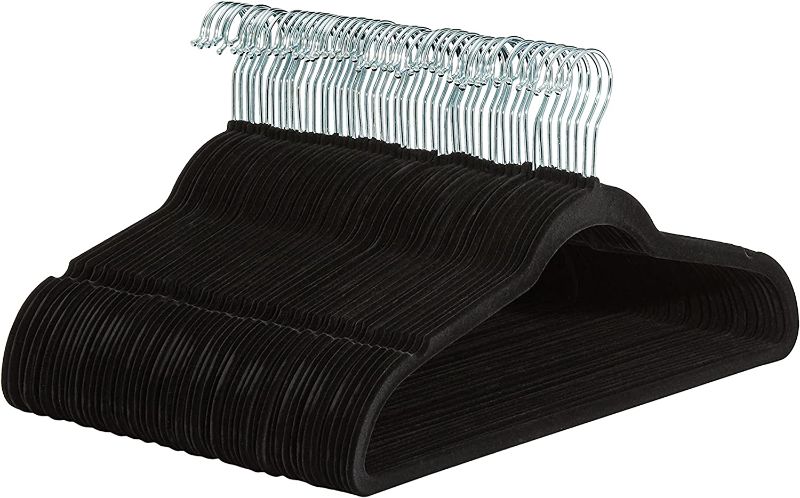 Photo 1 of Amazon Basics Slim, Velvet, Non-Slip Suit Clothes Hangers, Black/Silver - 27 pack