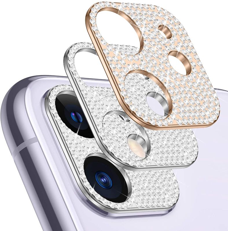 Photo 1 of [2 Pack] Goton Bling Camera Lens Protector for iPhone 12 Mini/iPhone 11, Glitter Diamond Lens Protective Decoration Sticker for iPhone 12 Mini 5.4inch/ iPhone 11 6.1inch(Silver+Rose Gold)