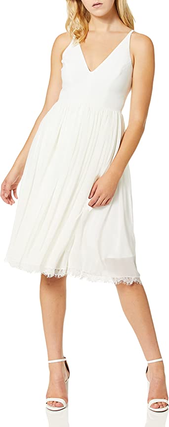 Photo 1 of Dress the Population Women's Alicia Plunging Mix Media Sleeveless Fit and Flare Midi Dress