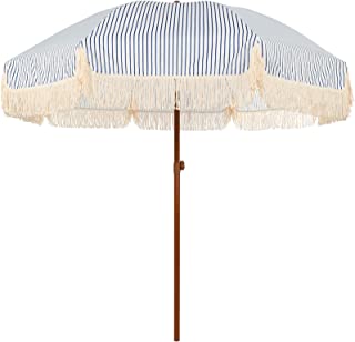 Photo 1 of Business & Pleasure Co. Holiday Umbrella - White Boho Beach Umbrella with Fringe - UPF 50+ Blocks 98% UV - Premium Wood Pole & Aluminum Hinge - Antique White 7ft