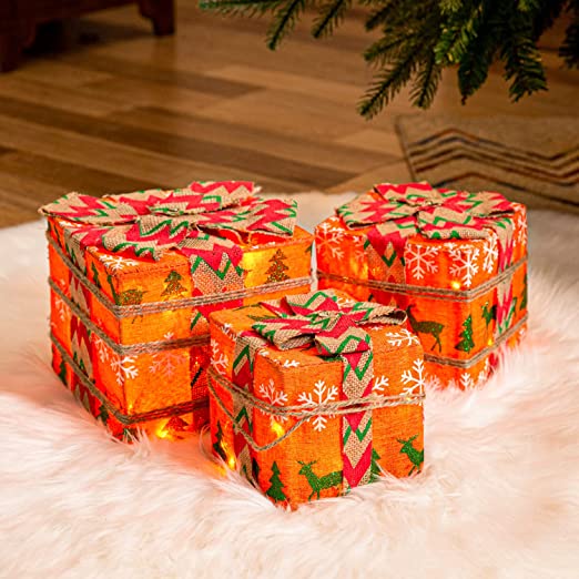Photo 1 of 3 Piece - Orange Christmas Present, Light Decor