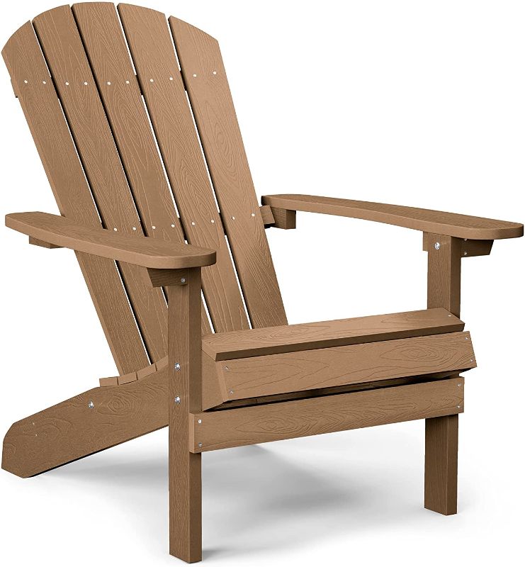 Photo 1 of YEFU Plastic Adirondack Chairs Weather Resistant, Patio Chairs 5 Steps Easy Installation, Looks Exactly Like Real Wood, Widely Used in Outdoor, Fire Pit, Deck, Lawn, Outside, Garden Chairs (Teak)
