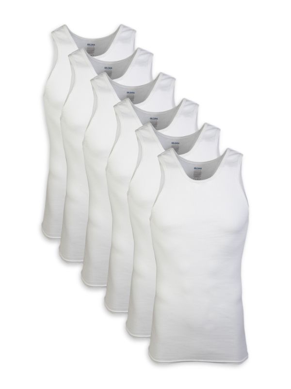 Photo 1 of Gildan Adult Men's Cotton Ribbed Tagless White A-Shirt, 6-Pack, Sizes XL 
