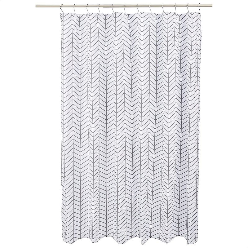 Photo 1 of Amazon Basics Microfiber Dark Grey Herringbone Printed Pattern Bathroom Shower Curtain - Dark Grey Herringbone, 72 Inch
