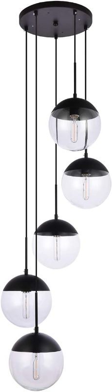 Photo 1 of A1A9 5-Light Sphere Glass Chandelier Ceiling Lights, Modern Elegant Clear Glass Globe Pendant Light Fixture, E26 LED Hanging Lights for Kitchen Island, Bar, Dining Room, Counter, Cafe (Black)
