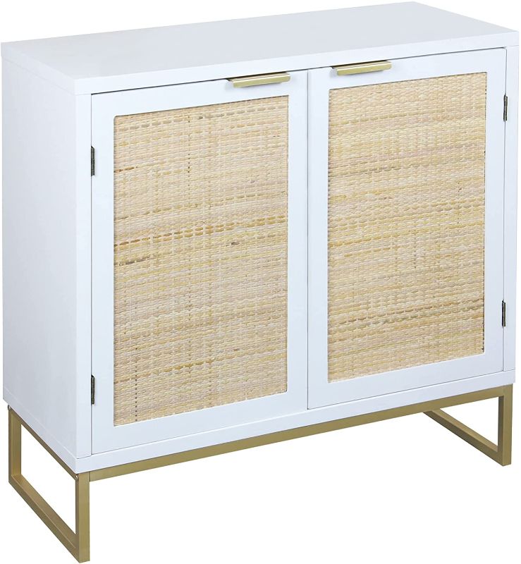 Photo 1 of Accent Storage Cabinet, Anmytek Buffet Cabinet Double Door Kitchen Sideboard Furniture with Natural Rattan, White H0013
