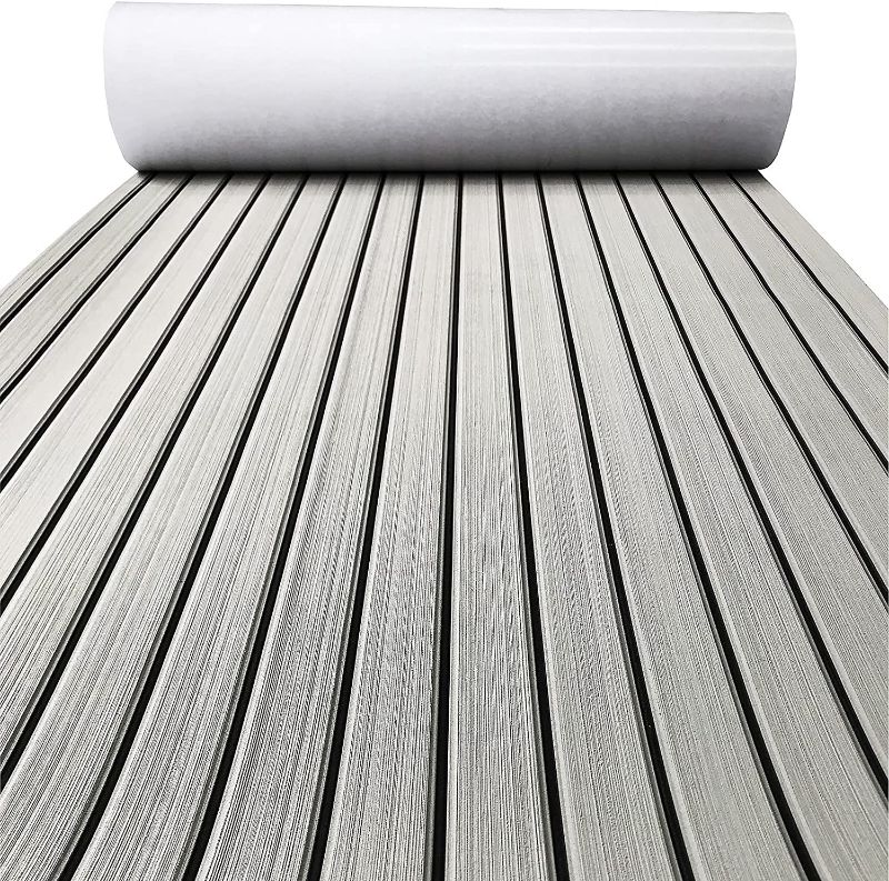 Photo 1 of Boat Flooring EVA Foam Decking Sheet Faux Teak Marine Mat Marine Carpet Cooler Tops Seating Non-Slip Self-Adhesive Flooring Material for Motorboat RV Yacht Kayak Swimming Pool 94" x 47"/35"/23"/16"
