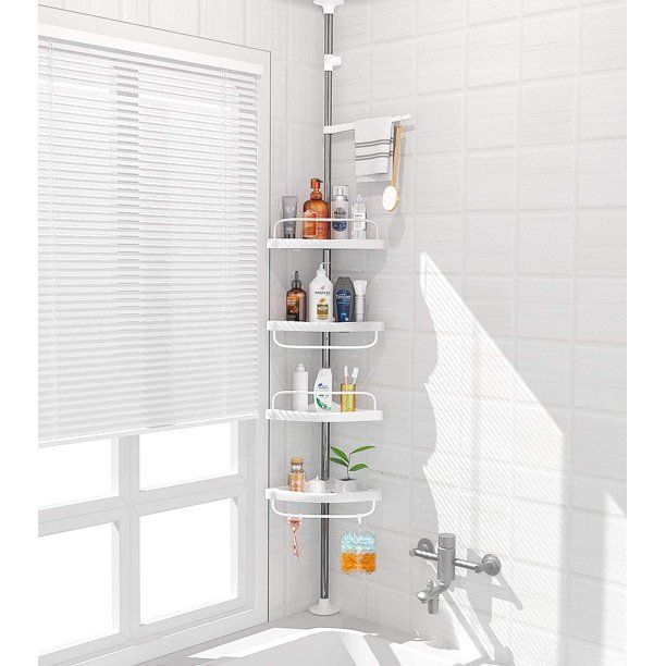 Photo 1 of ADOVEL 4 Layer Corner Shower Caddy, Adjustable Shower Shelf, Constant Tension Stainless Steel Pole Organizer, Rustproof 3.3 to 9.8ft
