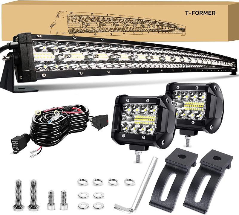 Photo 1 of LED Light Bar T-Former Curved 32 Inch Triple Row 585W Flood Spot Combo Beam Off Road Lights 2pc 4inch 60W Spot Driving Fog Lights with Rocker Switch Harness Wiring for Trucks ATV UTV Polaris Jeep Boat
