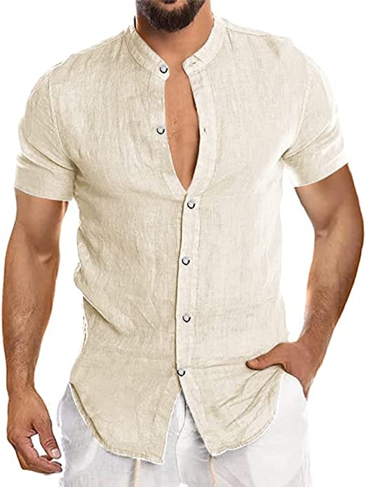 Photo 1 of MNCEGEER Men's Cotton Linen Shirt Short Sleeve Hippie Casual Beach T Shirts xl
