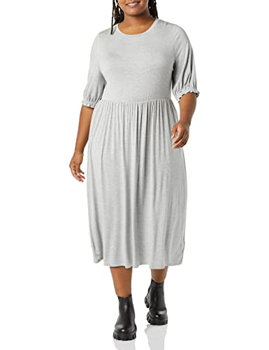 Photo 1 of Amazon Essentials Women's Crewneck Short Sleeve Knit MIDI Dress, Grey Heather, Small
