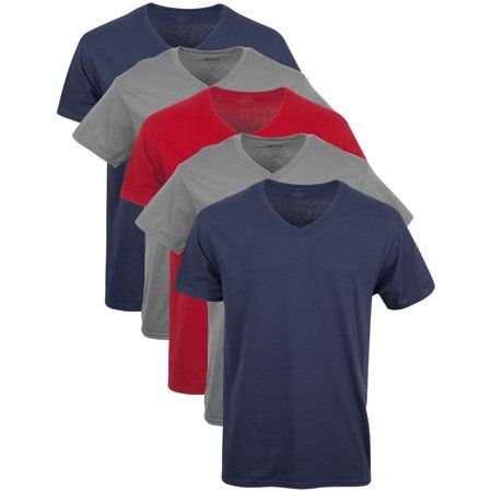 Photo 1 of Gildan Men's V-Neck T-Shirts Multipack X-Large Navy/Charcoal/Cardinal Red (5 Pack) 5
