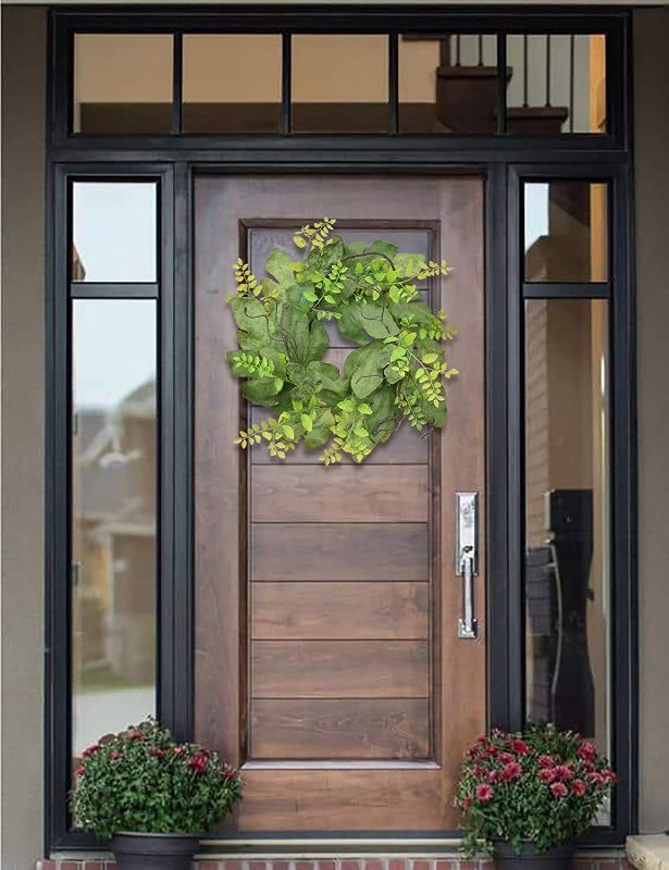 Photo 2 of ALLHANA Front Door Wreaths 22-24 Inch, Artificial Fig Leaves Spring Summer Green Wreath