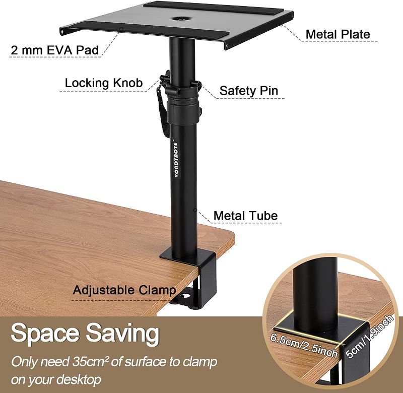 Photo 3 of Vondynote Set of 2 Studio Monitor Stands Desktop Speaker Stands with Desk Clamp