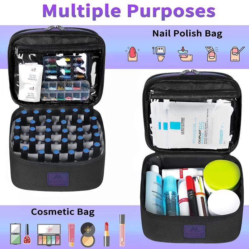 Photo 2 of Womens Fingernail Polish Travel Organizer Holds 30 Bottles, Water Resistant Double Layer 